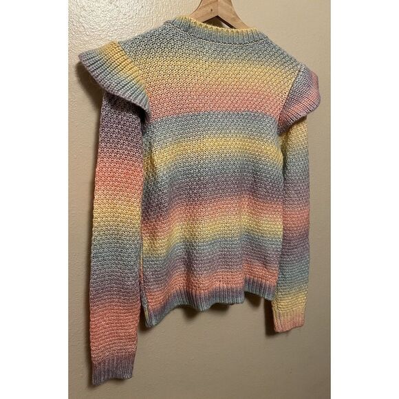 Ann Taylor Loft Rainbow Pastel Ruffle Shoulder Sweater Women's Size Medium Soft - Picture 2 of 10